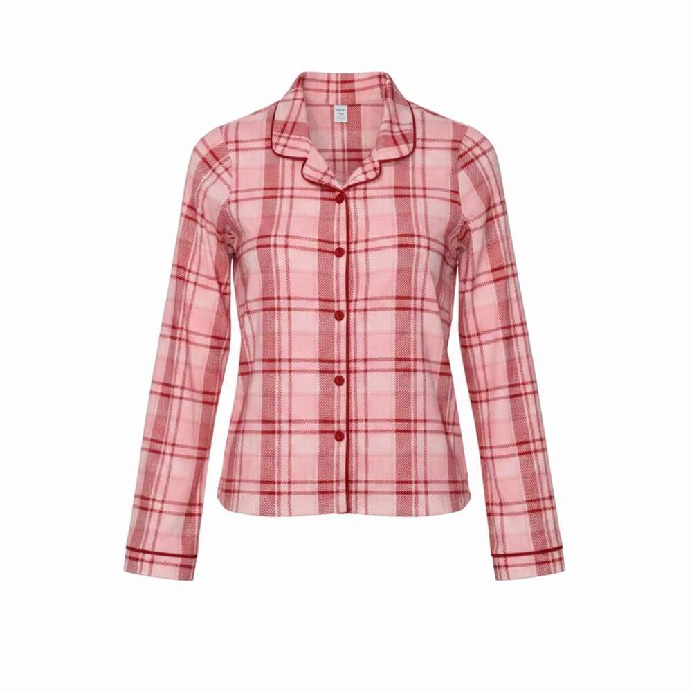 Girls Holiday Time Girls Pink Plaid Button Up Pajama Top large (10/12)